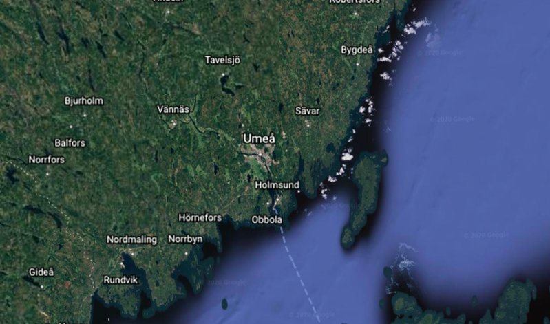 Mannen försvann i Tavelsjö utanför Umeå. Bildkälla: Google Earth Mannen försvann i Tavelsjö utanför Umeå. Bildkälla: Google Earth